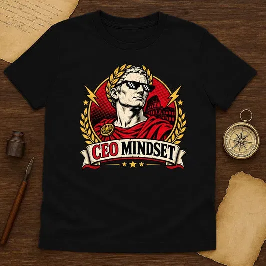 Julius Caesar CEO Mindset graphic tee on a vintage desk